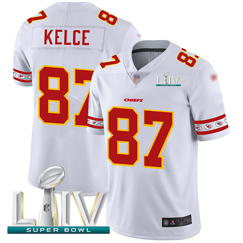 Kansas City Chiefs Nike 87 Travis Kelce White Super Bowl LIV 2020 Men Stitched NFL Limited Team Logo Fashion Jersey